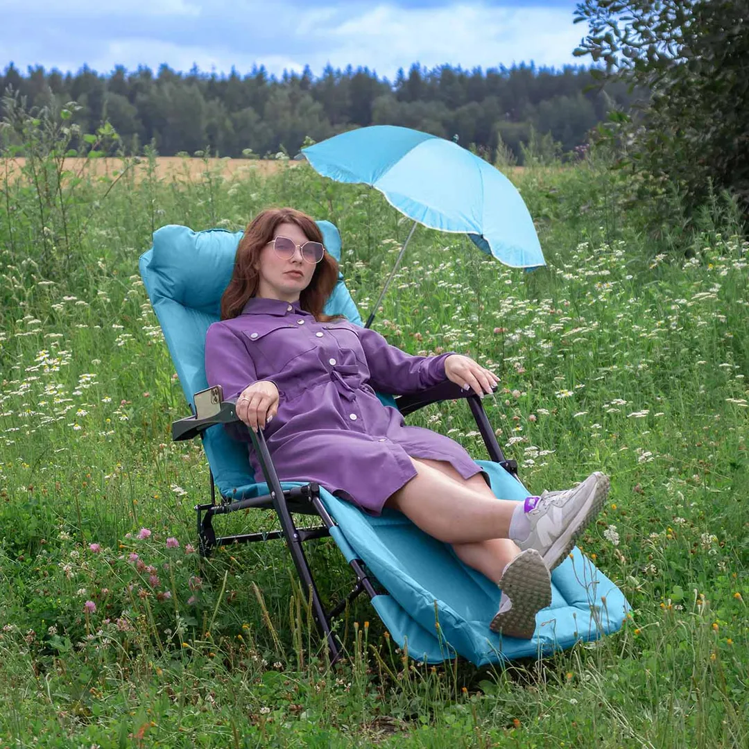 Шезлонг складной, голубой, в комплекте с зонтом WMC TOOLS WMC-FG-HY-8000LB-Z