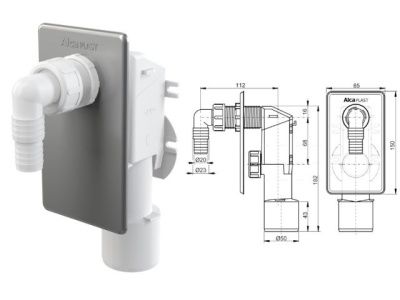 Сифон для стиральной машины под штукатурку хромированный Alcaplast APS3