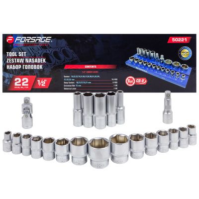 Набор головок 1/2'', 22 пр. 6-гр. 10-32 мм Forsage F-50221