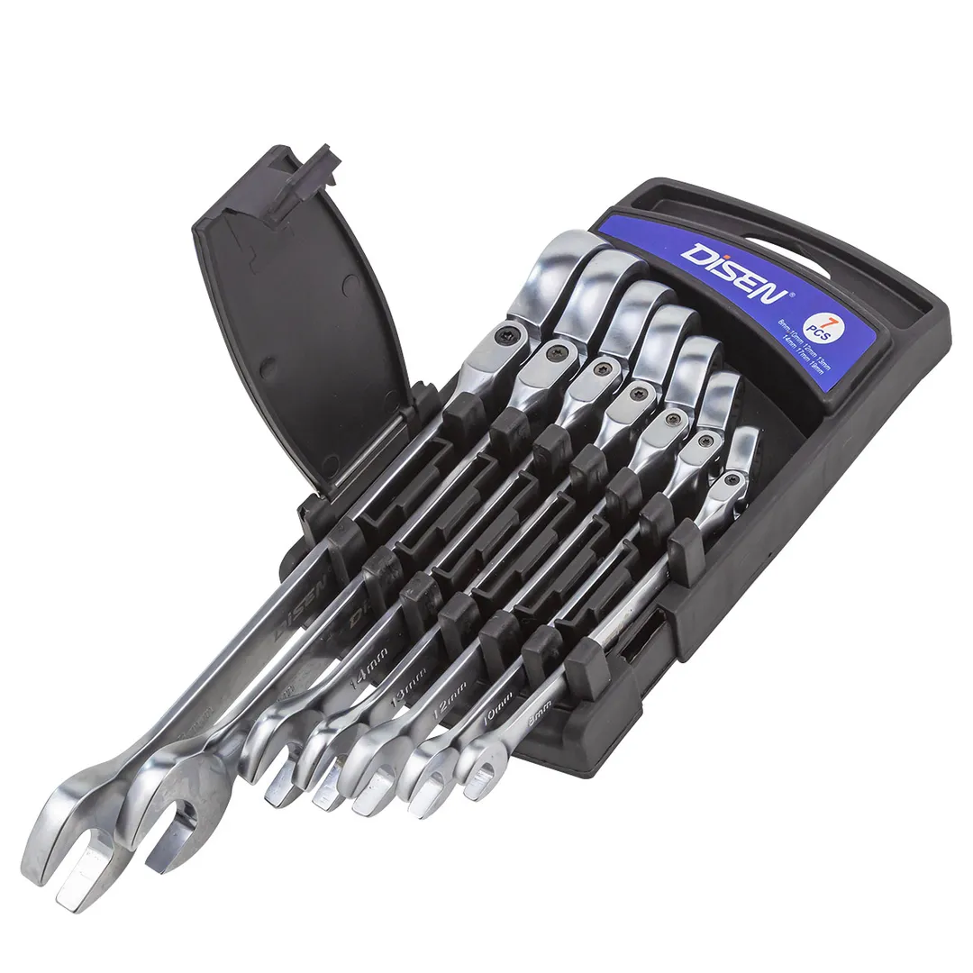 Набор ключей трещоточных с шарниром 8-19 мм, 7 пр. DISEN DSD1509F