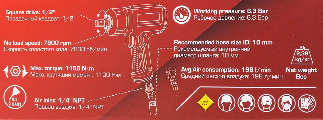 Гайковерт пневматический ударный 1/2'' 1100Нм RockForce RF-NC-4240