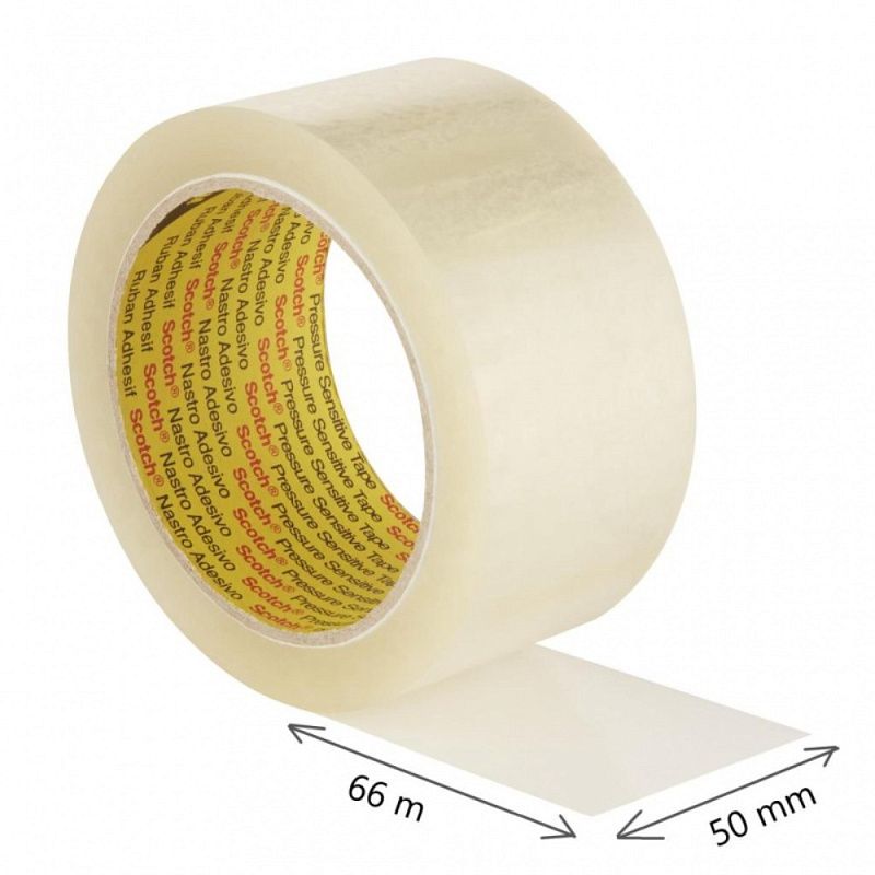 Клейкая лента упаковочная прозрачная "3M Scotch Прочная", 50x66 мм/м