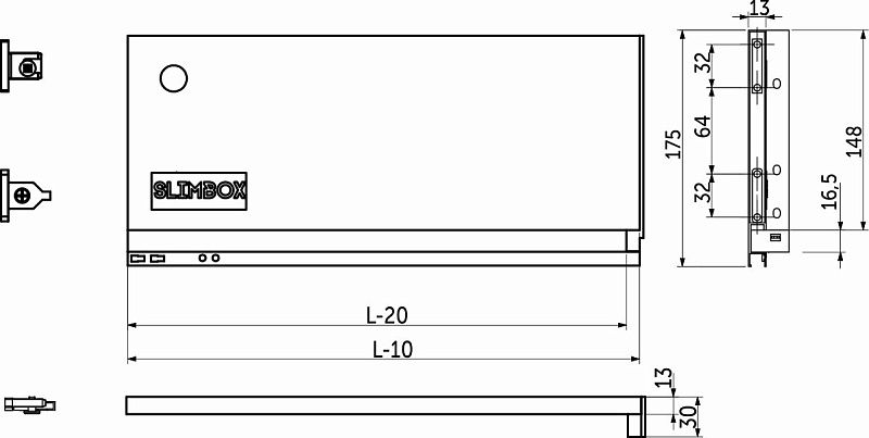 Боковина L-500 h175 белый левая+правая SLIMBOX 57613