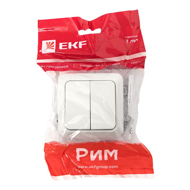Рим Выключатель 2-клавишный 10А белый EKF ENV10-023-10