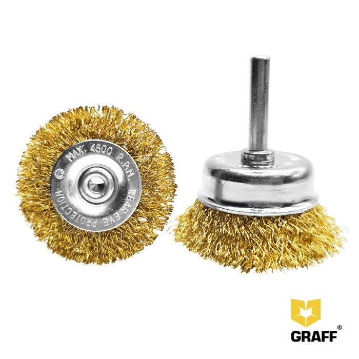 Гофрированные щетки по металлу для дрели набором из 2 штук GRAFF (диаметр хвостовика 6,3 мм) 30404