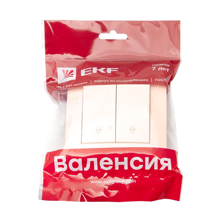 Валенсия выключатель 2-кл, 10А кремовый проходной EKF PROxima EWV10-027-20