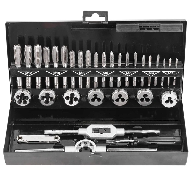 Набор метчиков и плашек 32 пр М3х0.5, М4х0.7, М5х0.8, М6х1, М8х1.25, М10х1.5, М12х1.75 RockForce RF-M032-1