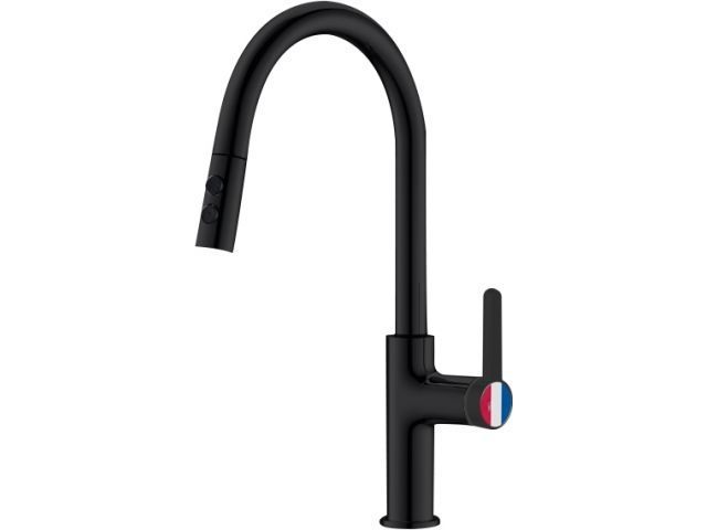 Смеситель для кухни Lt D35, серия Lotus черный, вытягивающийся двухрежимный J-излив A-five A5-0625
