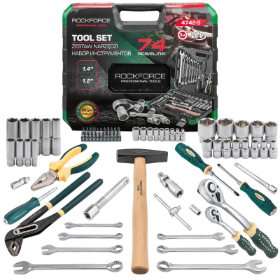 Набор инструментов 74 пр 1/4''&1/2'' 6-гр RockForce RF-4742-5