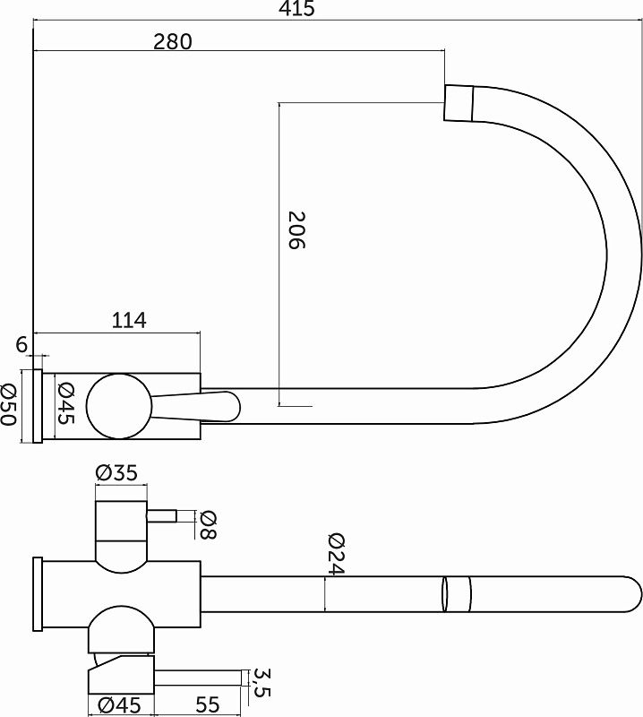 Смеситель для кухни двухрычажный, HDF-8204, сатин, AKS 117678
