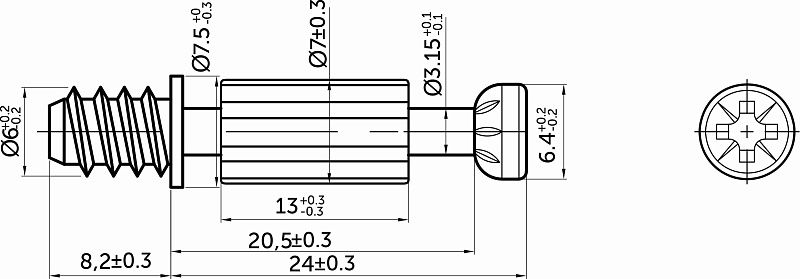 Шток эксцентрика 7*24/6*8,1 с пластиковой зеленой муфтой, уп/1тыс.шт, РП PL 94542