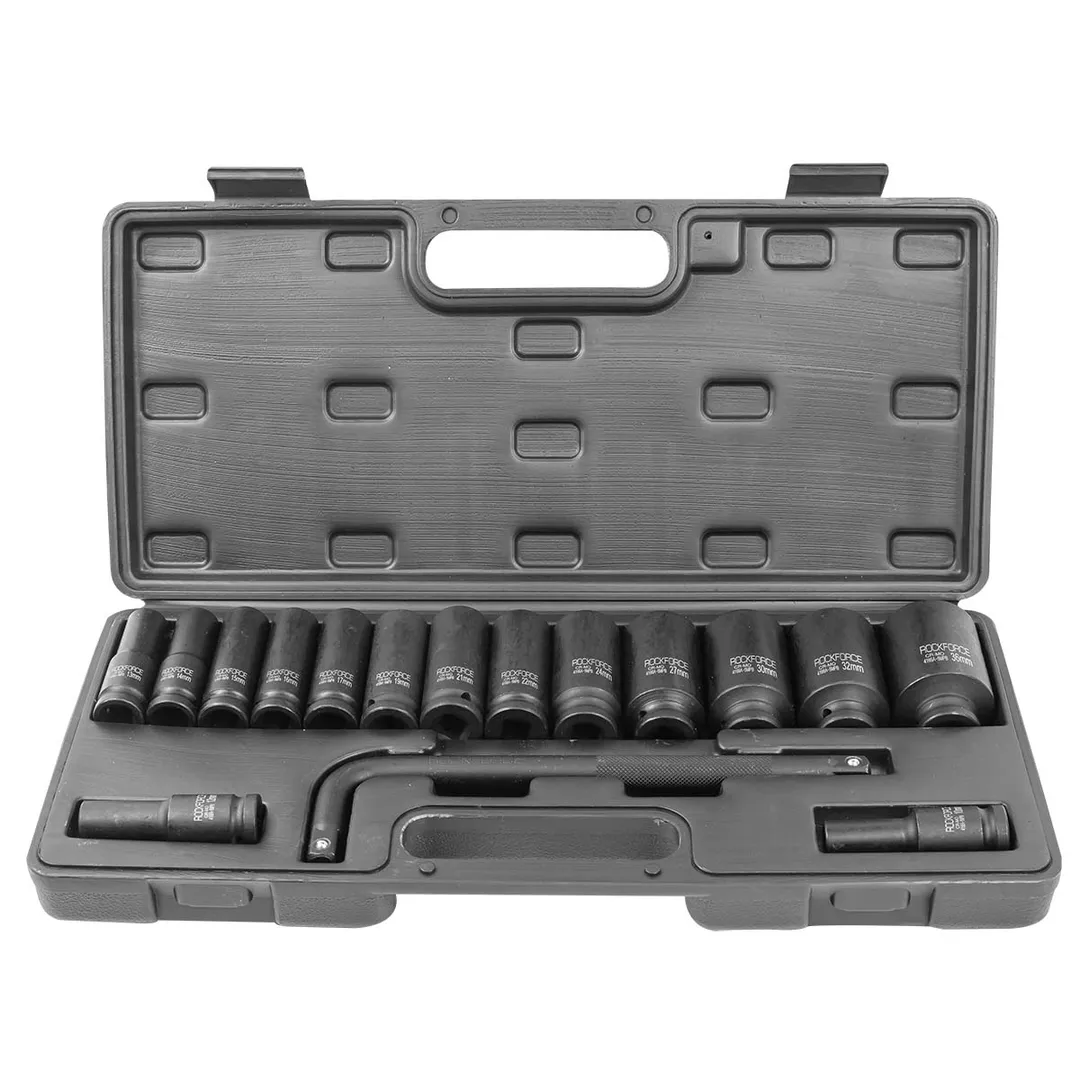 Набор головок ударных глубоких 10-36 мм 1/2'' 6-гр&12-гр 16 пр с Г-образным воротком RockForce RF-4166A-5MPB