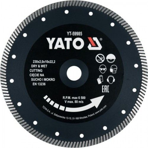 Круг алмазный для керамогранита 230x22.2x2.0 мм. Yato YT-59985