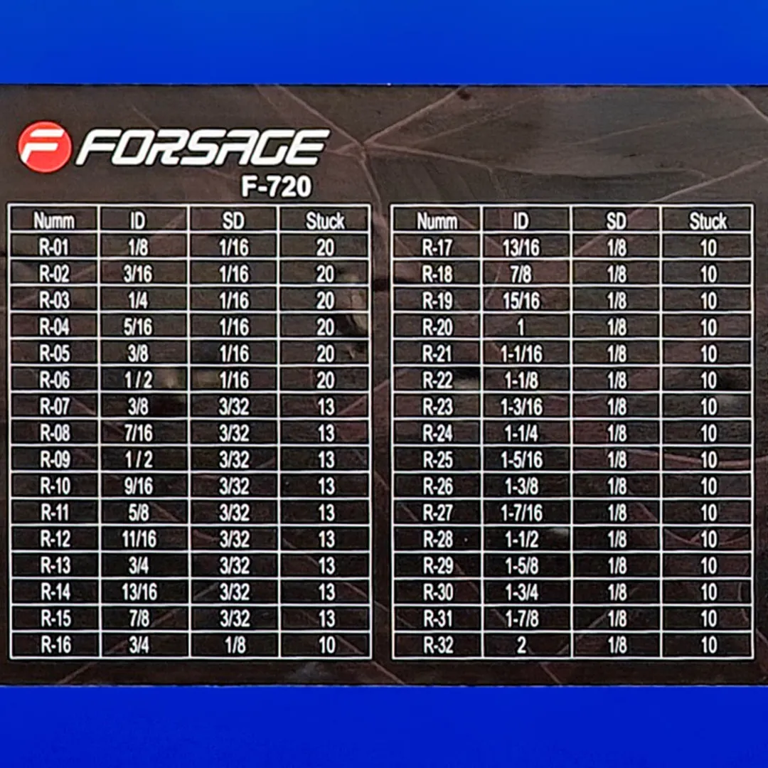 Набор уплотнительных колец, резиновые маслобензостойкие 407 пр, дюймовые Forsage F-720