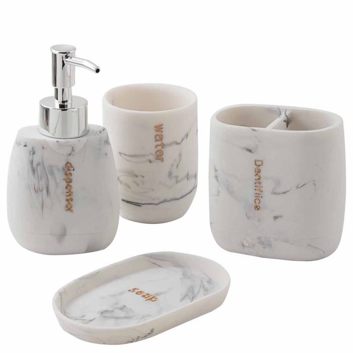 Набор для ванной комнаты 4 пр., мыльница, дозатор для мыла, подставка для зубных щеток, подставка для косметических аксессуаров La and Te beaute LT-BS-19