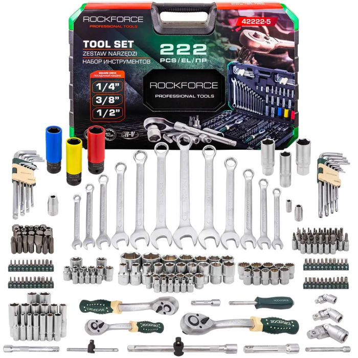 Набор инструментов 222 пр 1/4''&3/8''&1/2'' 6-гр&12-гр RockForce RF-42222-5