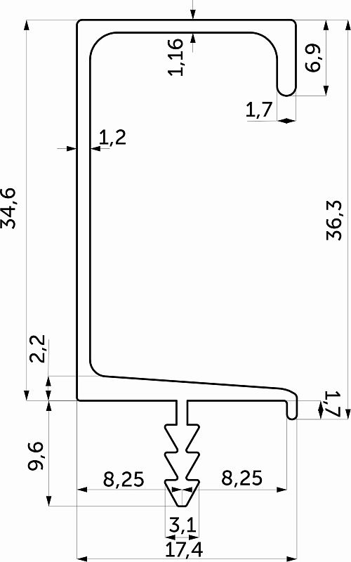 Ручка-профиль алюм. врезная C-образная SUN-16, 3.5м, серебро AKS 118227