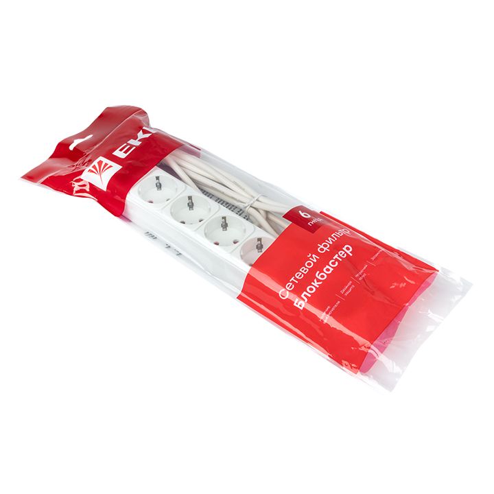 Сетевой фильтр 6*3м 10А/2,2 кВт с выкл, c/з ПВС 3х0,75 Блокбастер EKF PROxima UFP10-375-6-03