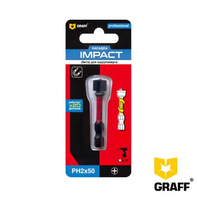 Бита PH 2x50 мм с магнитной насадкой 1 шт. в блистере Impact GRAFF серия "Expert" 5602501