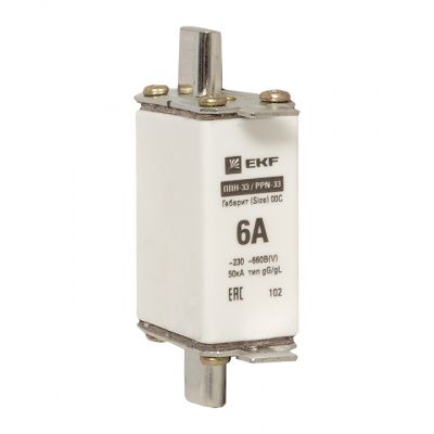 Плавкая вставка ППН-33 100/6А габарит 00С EKF fus-33/100/6