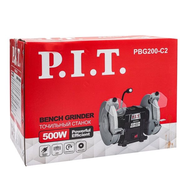 Станок точильный электрич., 500 Вт, 2950 об/мин, Ø200х12.7х20/200х32х20 мм, LED, п/з PIT PBG200-C2