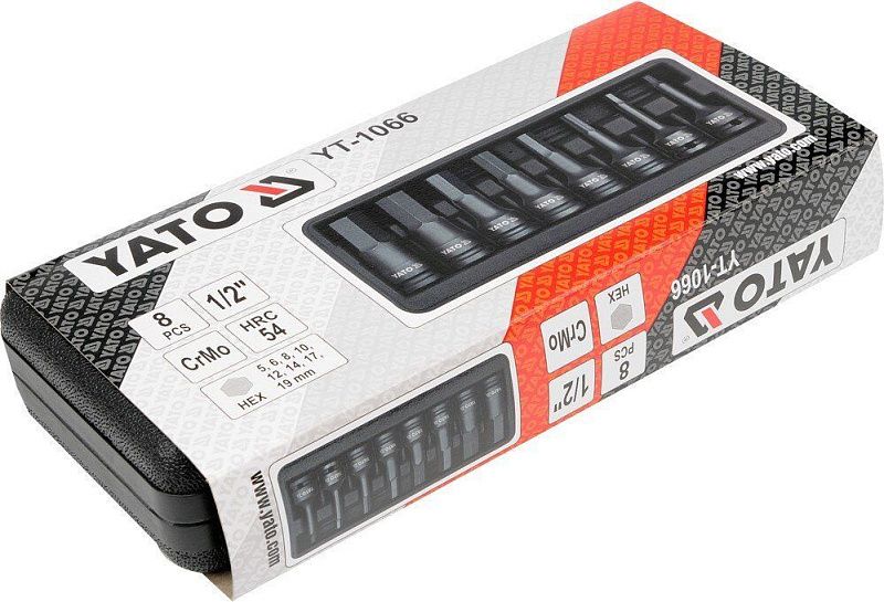 Набор ударных головок-бит 1/2'' HEX 6-гран. 5-19 мм 8 пр. Yato YT-1066