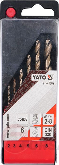 Набор сверл по металлу 2,0-8,0 мм Co-HSS 6 пр. Yato YT-41602