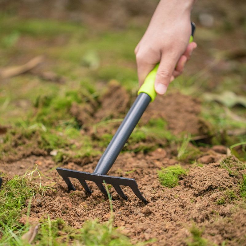 Набор садовых инструментов Deli GS EDL580803, 310 мм, 3 шт., лопата, мотыга, грабли, зеленый, черный