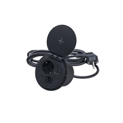 Выдвижной удлинитель Locus Wireless 5W, 1-розетка, USB-A+C, черный AKS 92629