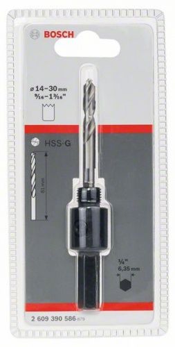 Адаптер 1/4'' для коронок 14-30 мм + центрующее сверло HSS-G BOSCH (2609390586)