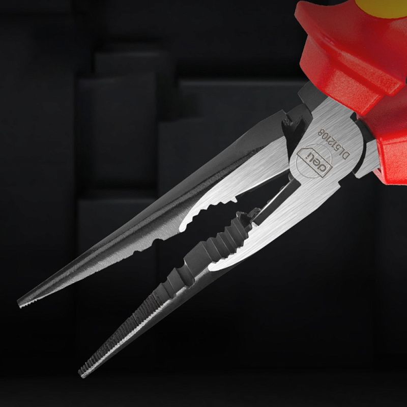 Длинногубцы диэлектрические Deli YS EDL512108, 200 мм, красный, желтый