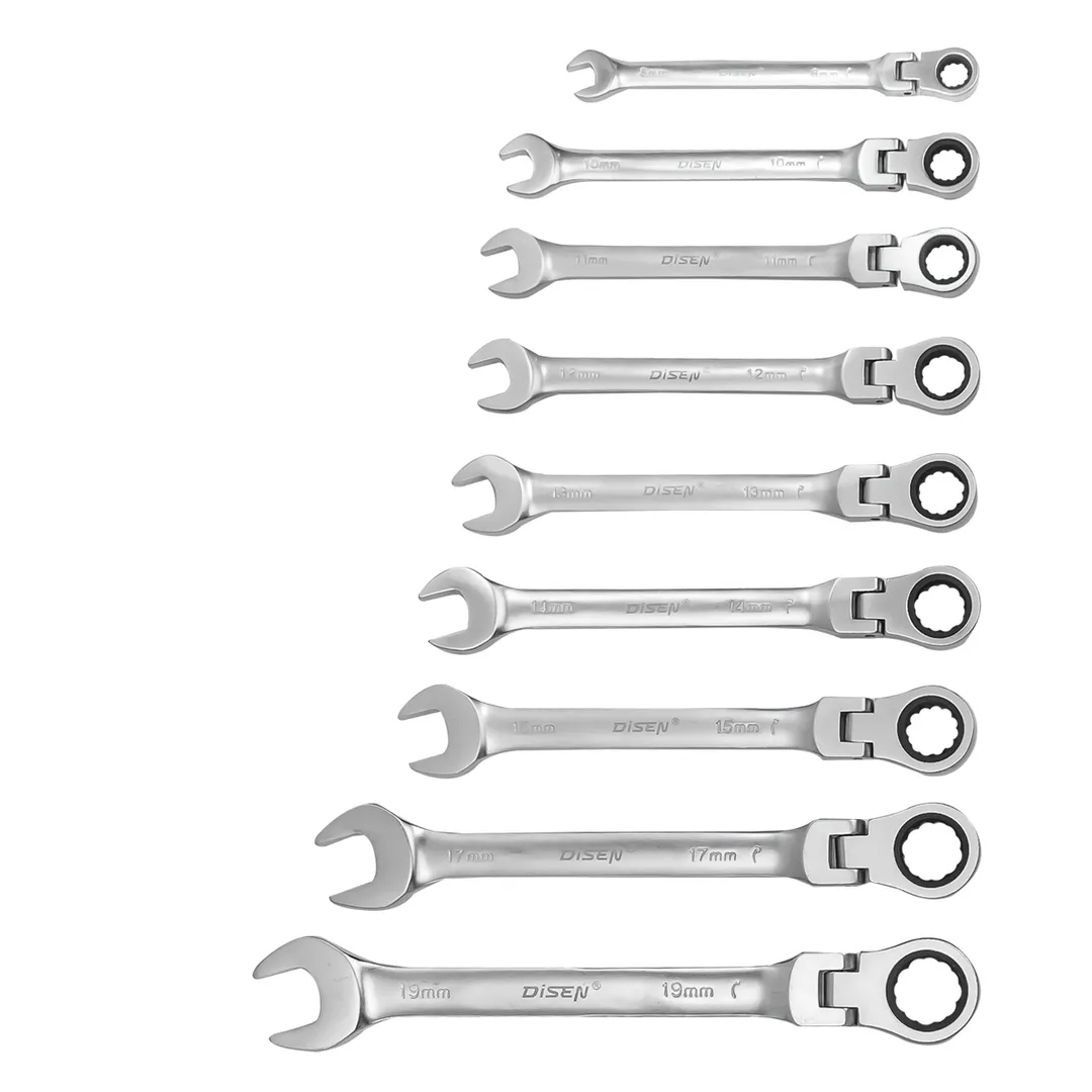 Набор ключей трещоточных с шарниром 8-19 мм, 9 пр. DISEN DSD1513F