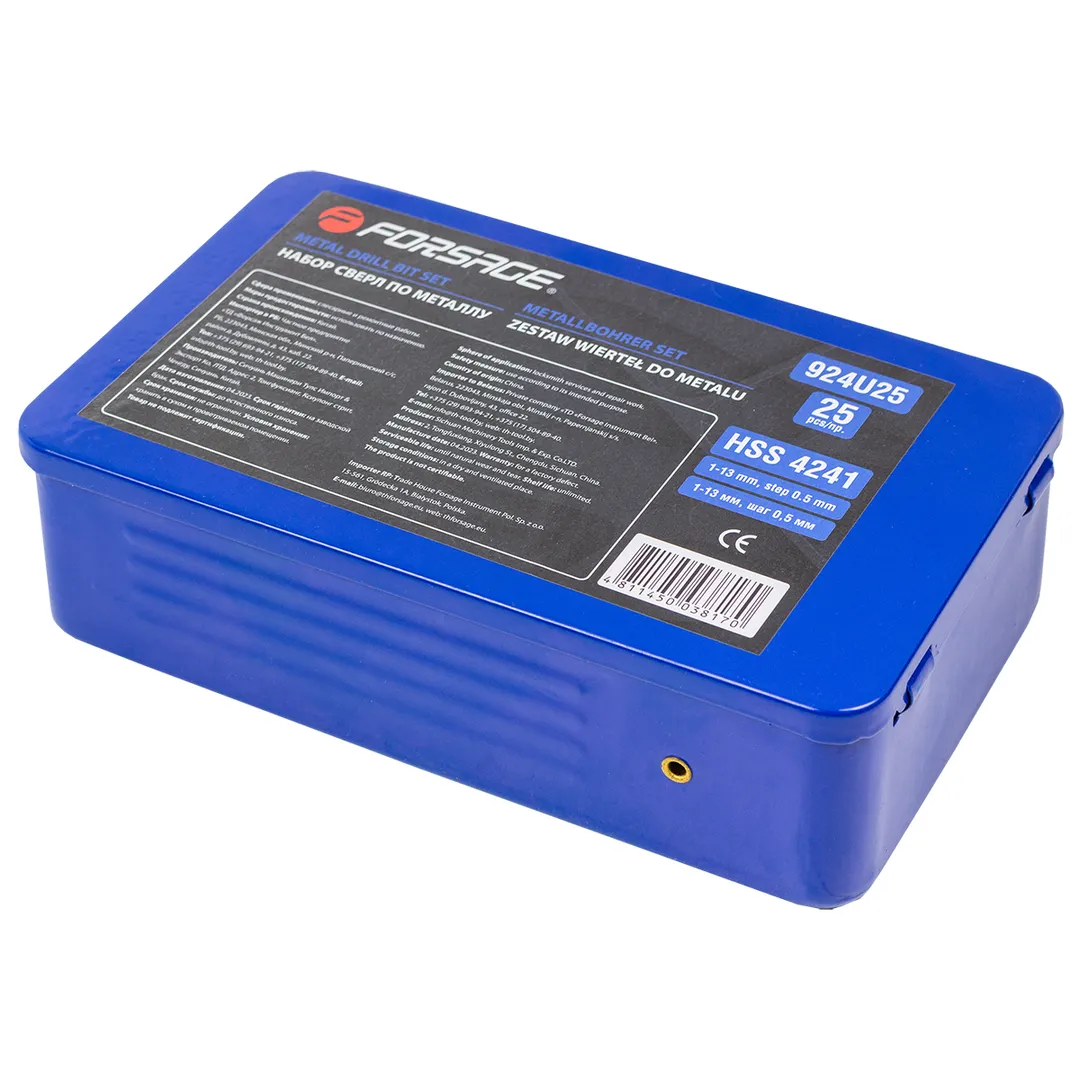 Набор сверл по металлу HSS 4241 25 пр. 1-13 мм Forsage F-924U25