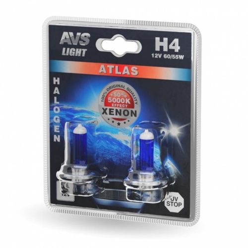Лампа галогенная ATLAS /5000К/ H4.12V.60/55W (блистер, 2 шт.) AVS A78569S