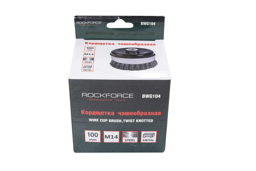 Кордщетка чашеобразная стальная витая для УШМ 100 мм, М14 RockForce RF-BWG104