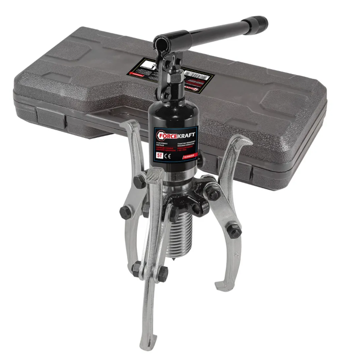 Съемник двух-трехлапый переставной гидравлический 5 т, Øзахвата 50-200 мм, глубина захвата 140 мм, ход штока 50 мм, в кейсе ForceKraft FK-6590605H