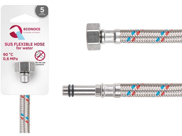 Подводка гибкая, SUS, иголка м10 длинная - гайка 1/2" 80 см, 6 Bar, 90°С ECONOCE EC022080