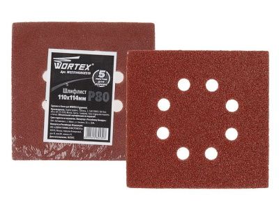 Шлифлист 110х114 мм Р80 д/дерева самосцепл. 8 отв WORTEX WSS1114080E519-1