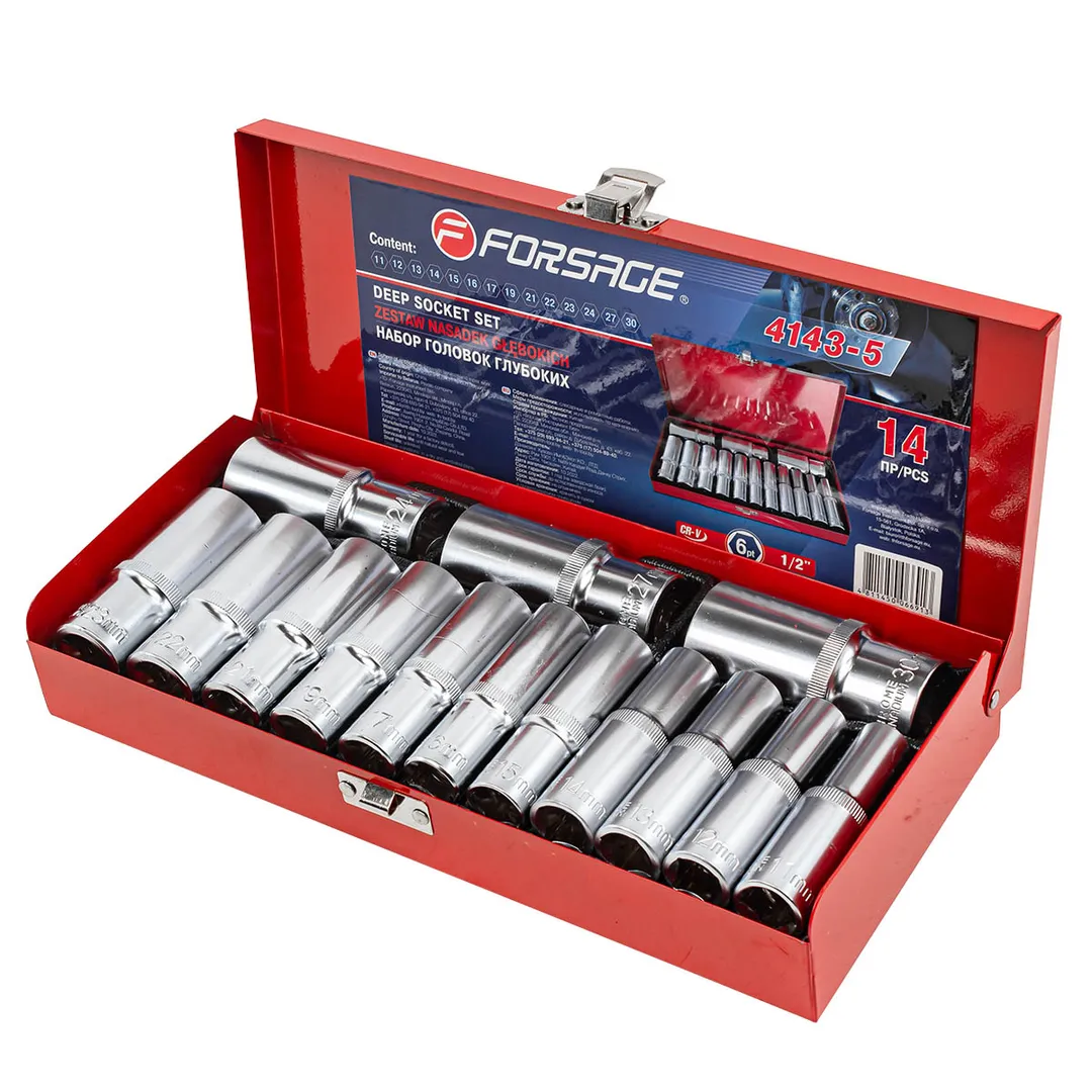 Набор головок глубоких 14 пр. 1/2'' 6-гр. 10-32 мм Forsage F-4143-5 BLACK
