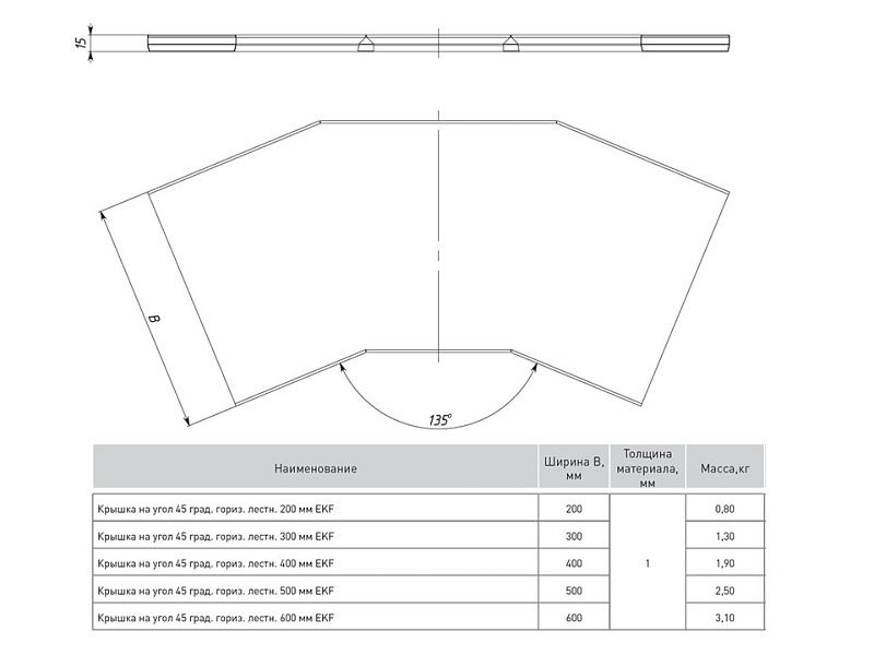 Крышка на угол 45 град, горизонтальный для лестничнго лотка HDZ EKF