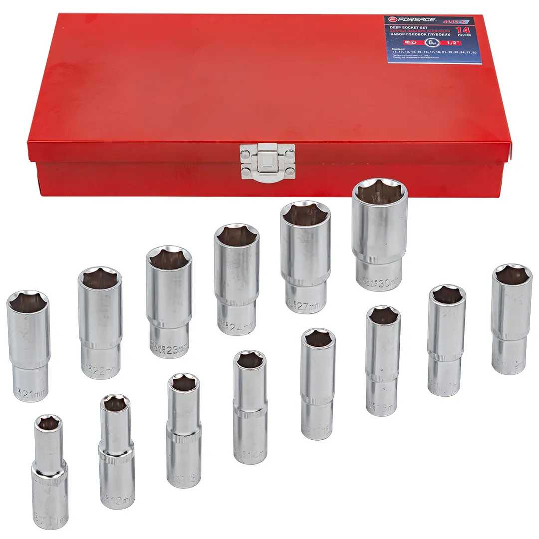 Набор головок глубоких 14 пр. 1/2'' 6-гр. 10-32 мм Forsage F-4143-5 BLACK