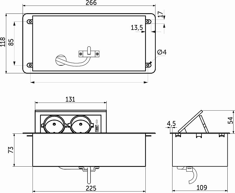 Выдвижной удлинитель Nova 5, 2 розетки, USB A + C, беспроводная зарядка, алюминий, AKS 123514