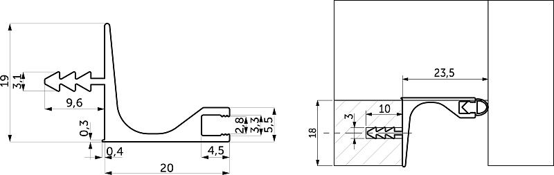 Ручка-профиль алюм. врезная для верхней базы 4м ДСП 18, матовое золото AKS 116364