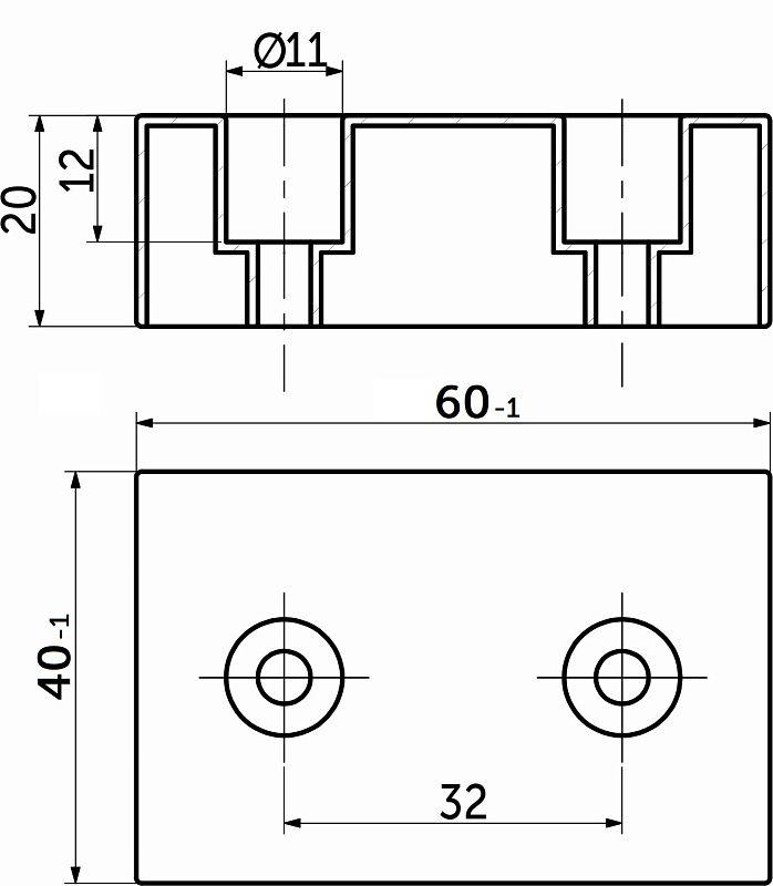 Опора мебельная пласт. 60х40х20 металлик РП PL 83159