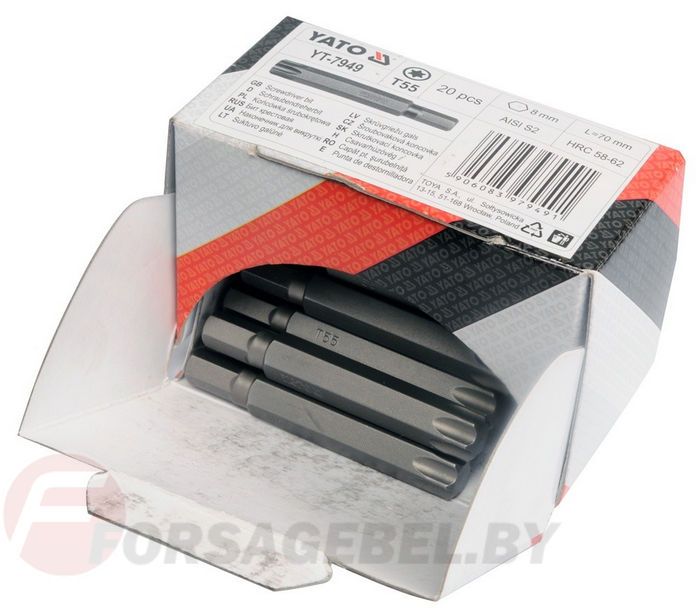 Бита PH2х25 мм 1/4'' с огранич. 20 шт. S2 HRC58-62 Yato YT-7980