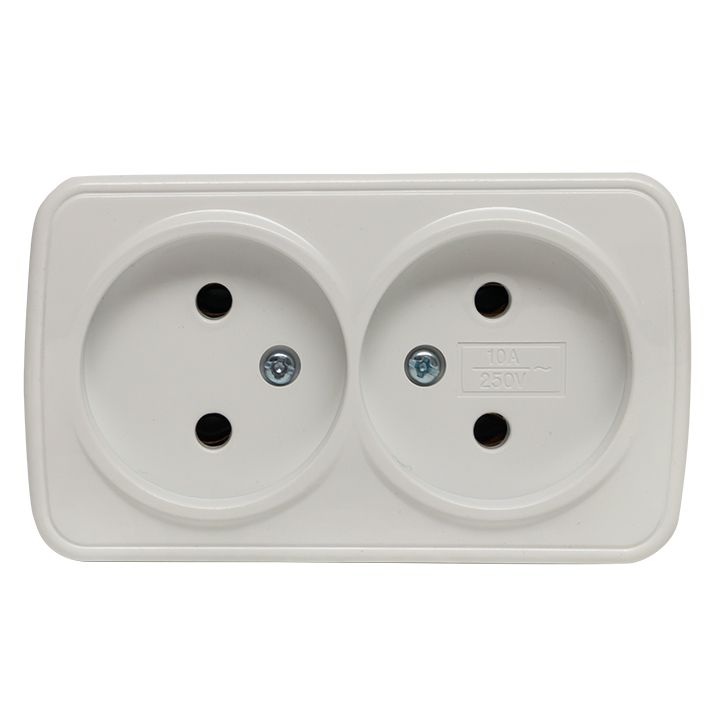 Минск Розетка 2-местная ОП 10А без заземления белая EKF Basic EGR10-102-10