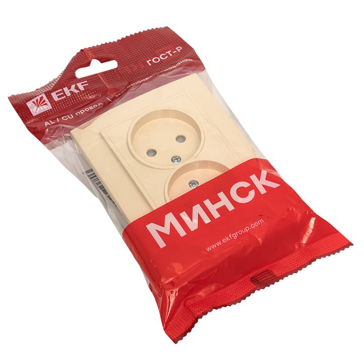 Розетка 2-мест, СП б/з 10А бежевый с защ, штор, Минск EKF ERR10-102-200