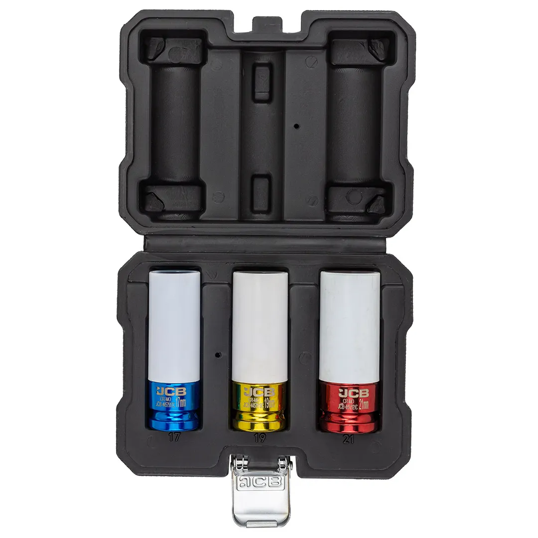 Набор ударных тонкостенных головок 17, 19, 21 мм 1/2'' 6-гр 3 пр JCB JCB-4032