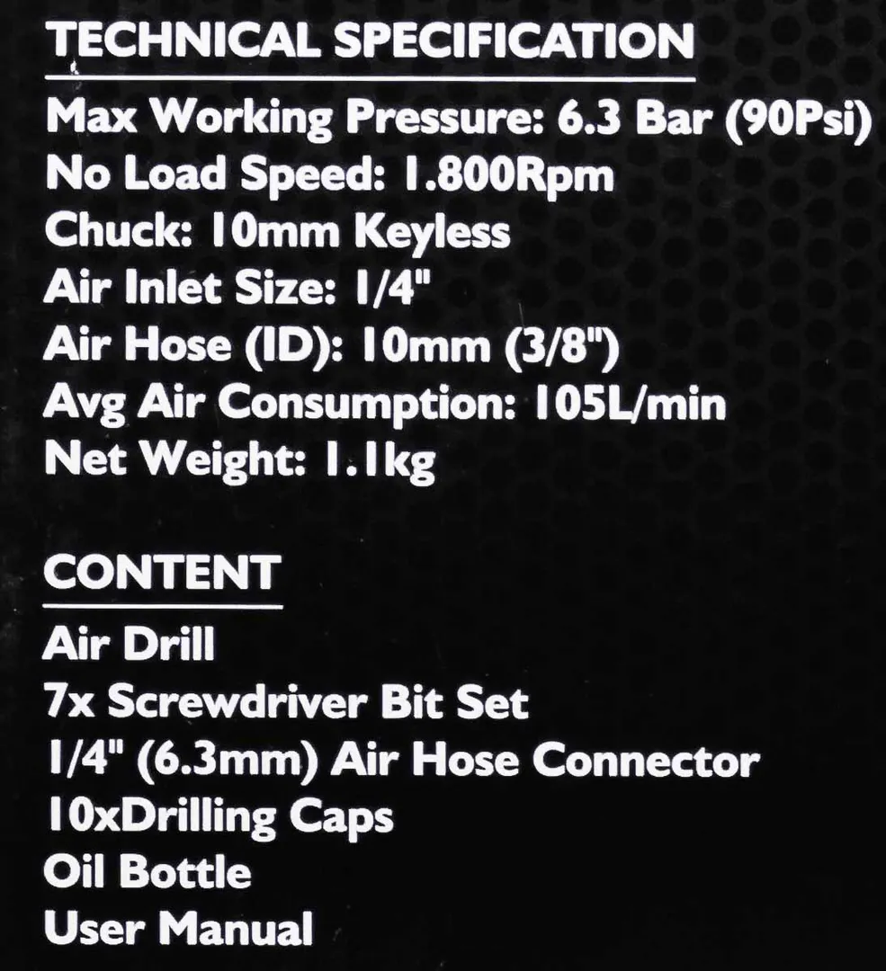 Пневмодрель с реверсом, набором бит и сверел 20 пр. JCB JCB-RP7810