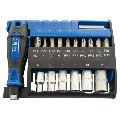 Отвертка с набором головок 6-11 мм, двустронних бит PH, PZ, SL, Torx 1/4'' 28 пр Scheppach Sch-HW-S21